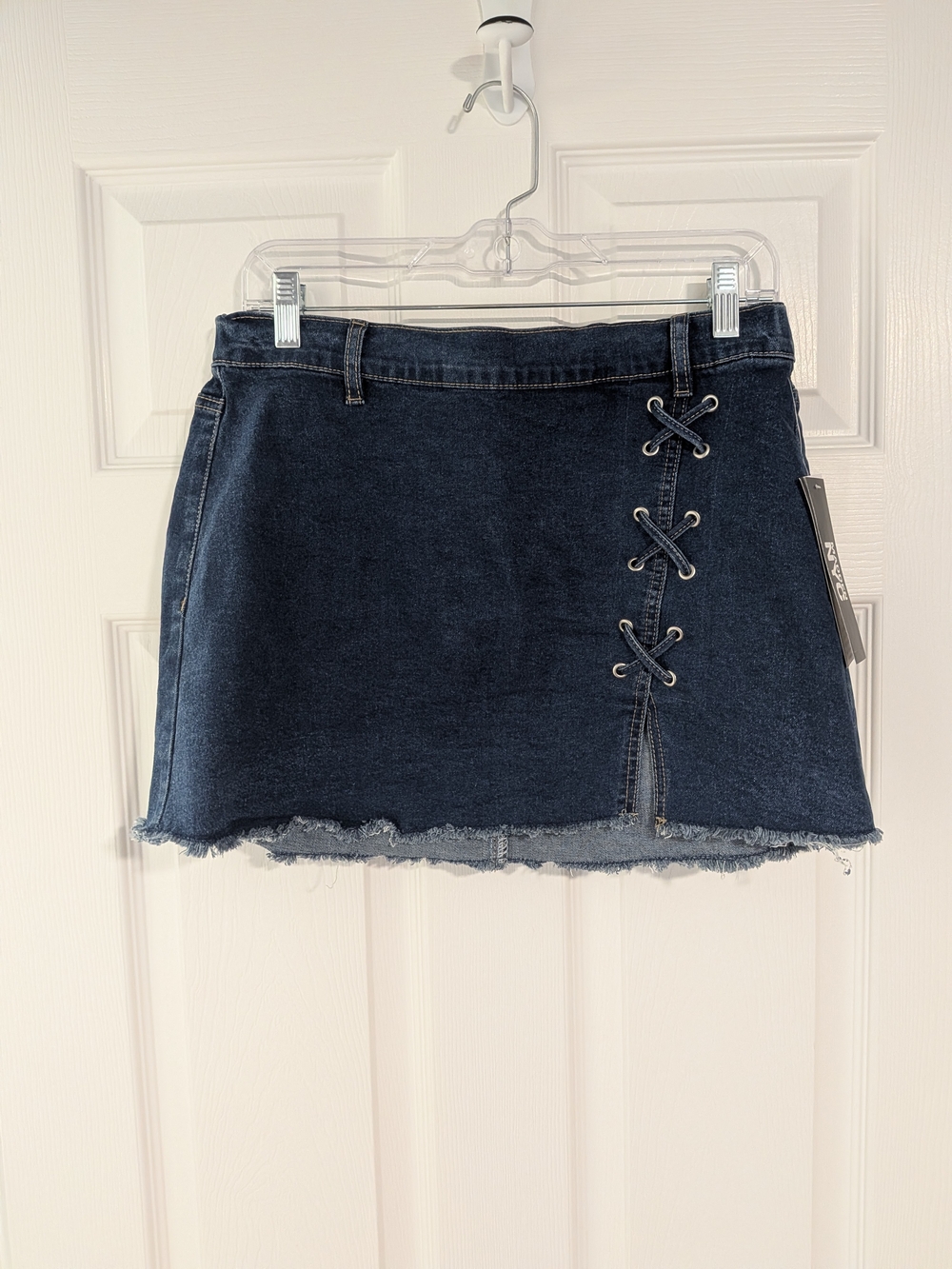 Madden NYC Dark Blue Denim Mini Skirt Western Stretch Lace-Up Detail Jean Medium